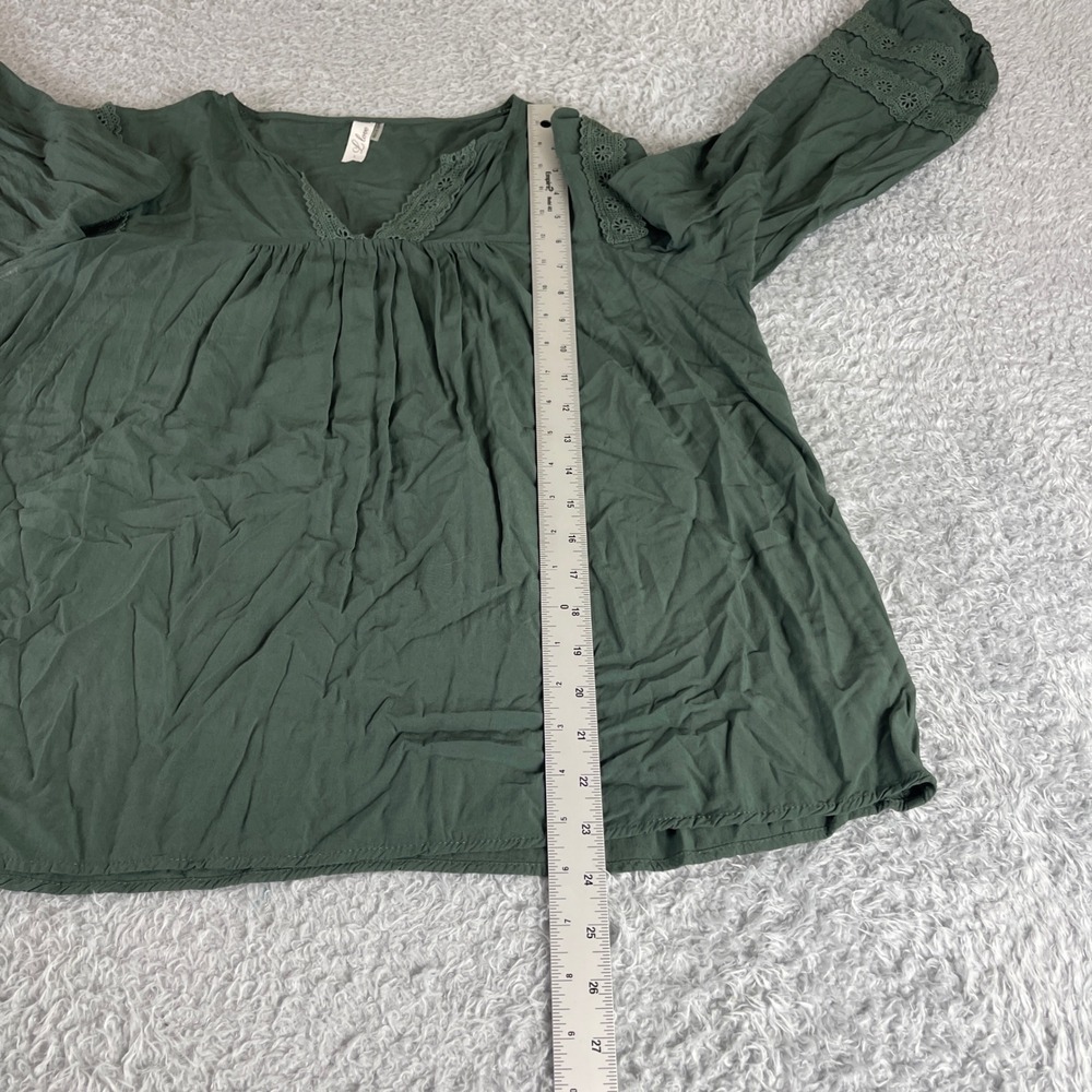 L Love Green Crochet Lace Trim V-Neck Cotton Blouse Top LV21858 Large - Picture 5 of 9